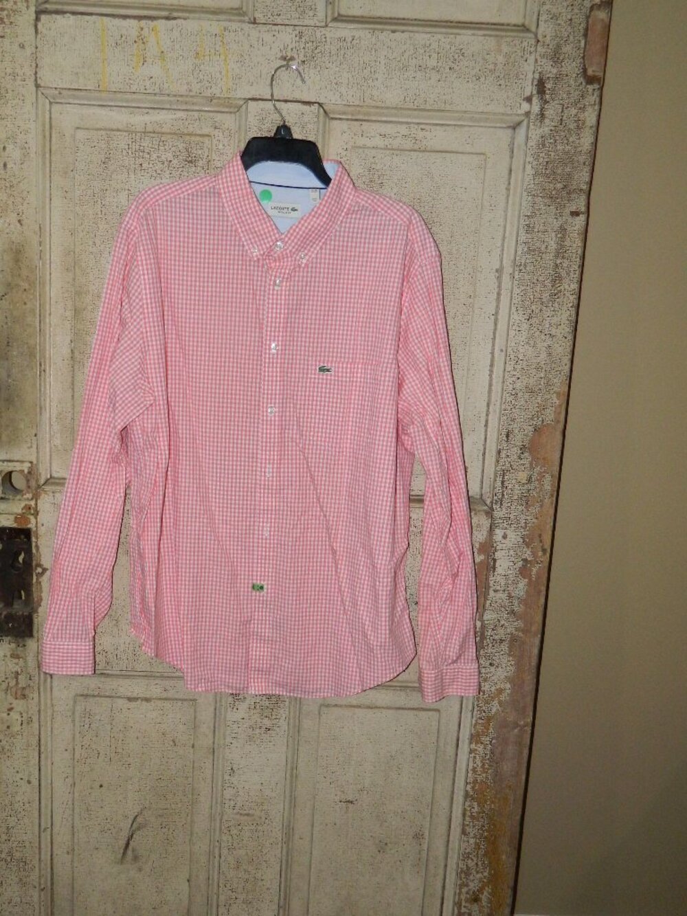 Lacoste Regular Fit Gingham Plaid Button Front Shirt Sz 46 2XL (F-25)